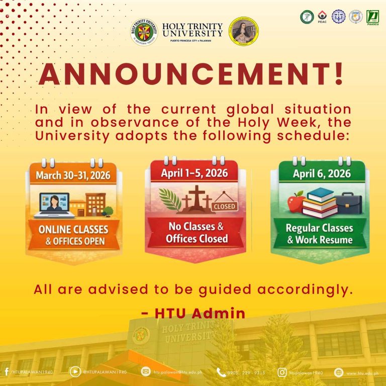 ANNOUNCEMENT: IN OBSERVANCE OF THE HOLY WEEK