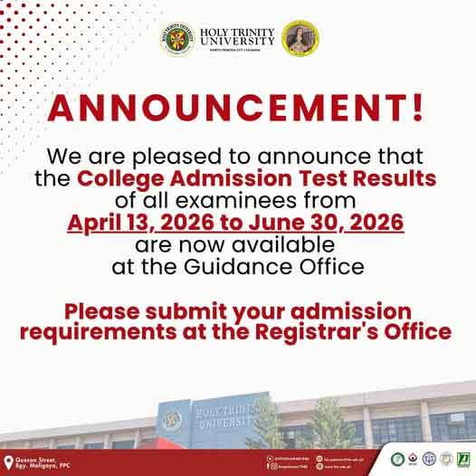 ANNOUNCEMENT! | COLLEGE ADMISSION TEST RESULTS ARE NOW AVAILABLE